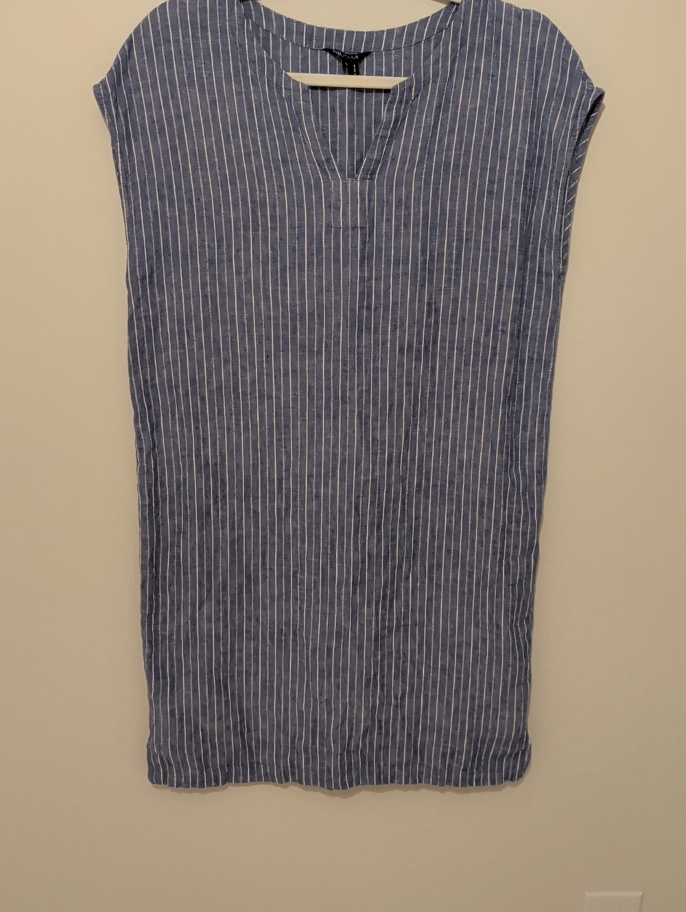 NIC+ZOE Blue and White Vertical Stripe Linen Dress - Size Small